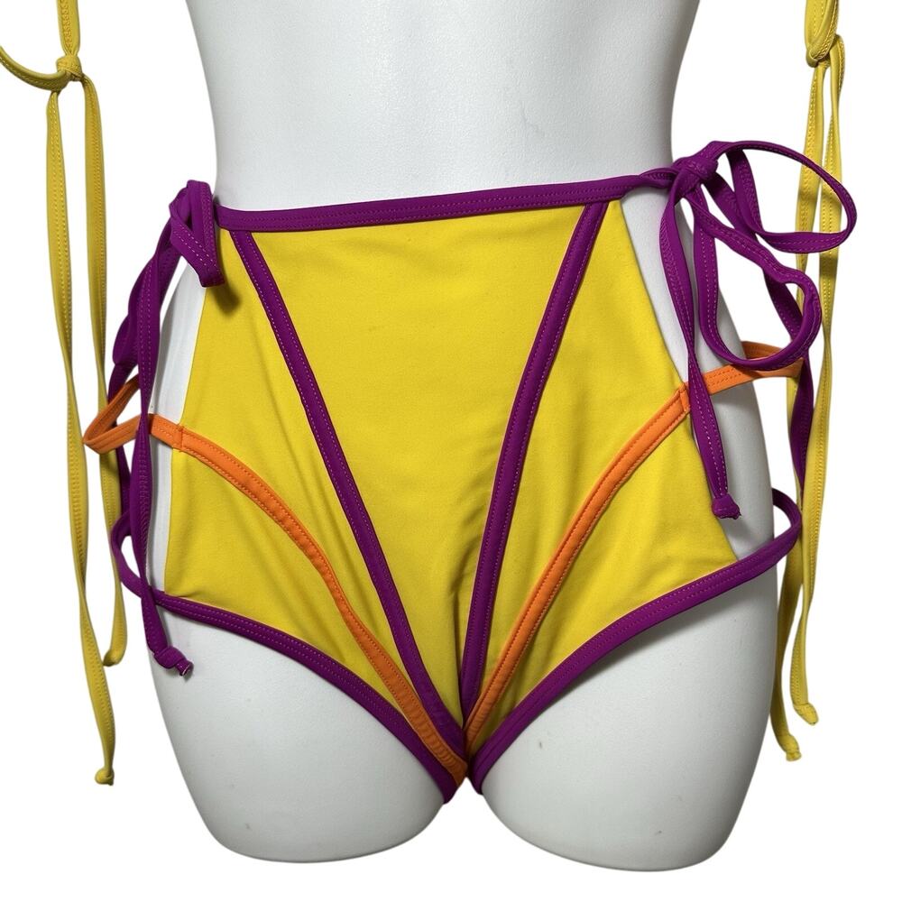 Andrea Iyamah Bikini Womens Yellow High Rise Sz XL Swimsuit Cut Out Resort Vacay - Picture 4 of 13